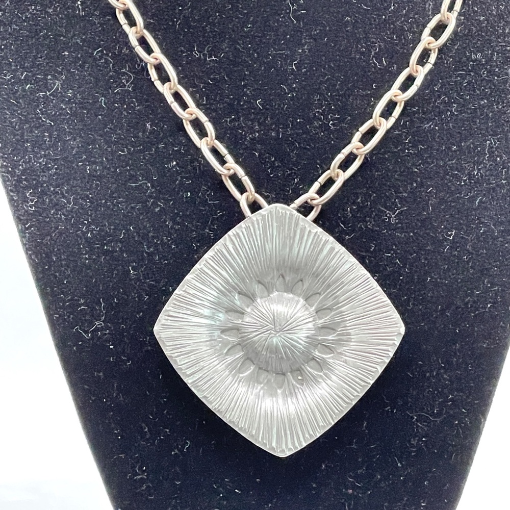 VHM Made in Denmark Signed Pewter Sunflower Square Pendant Necklace